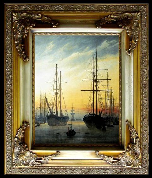 framed  Caspar David Friedrich View of a Harbour ., Ta051